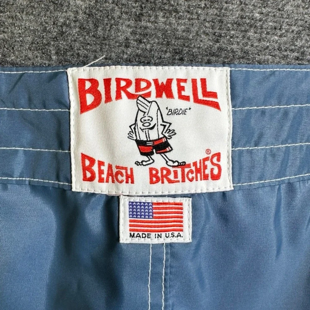 Birdwell Beach Britches Blue Nylon Board Shorts Mens 40 Surf Trunks Made in USA